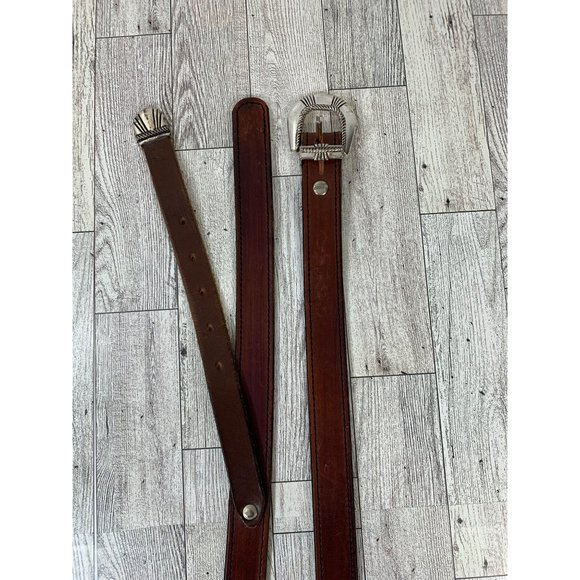 VTG Womens French Cuir Vachette Belt Skinny Southwestern Sz XL Brown Leather 90s main image 16